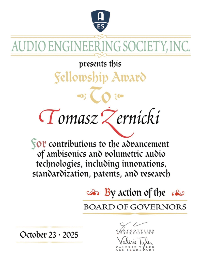 Dr inż. Tomasz Żernicki z tytułem Fellow AES